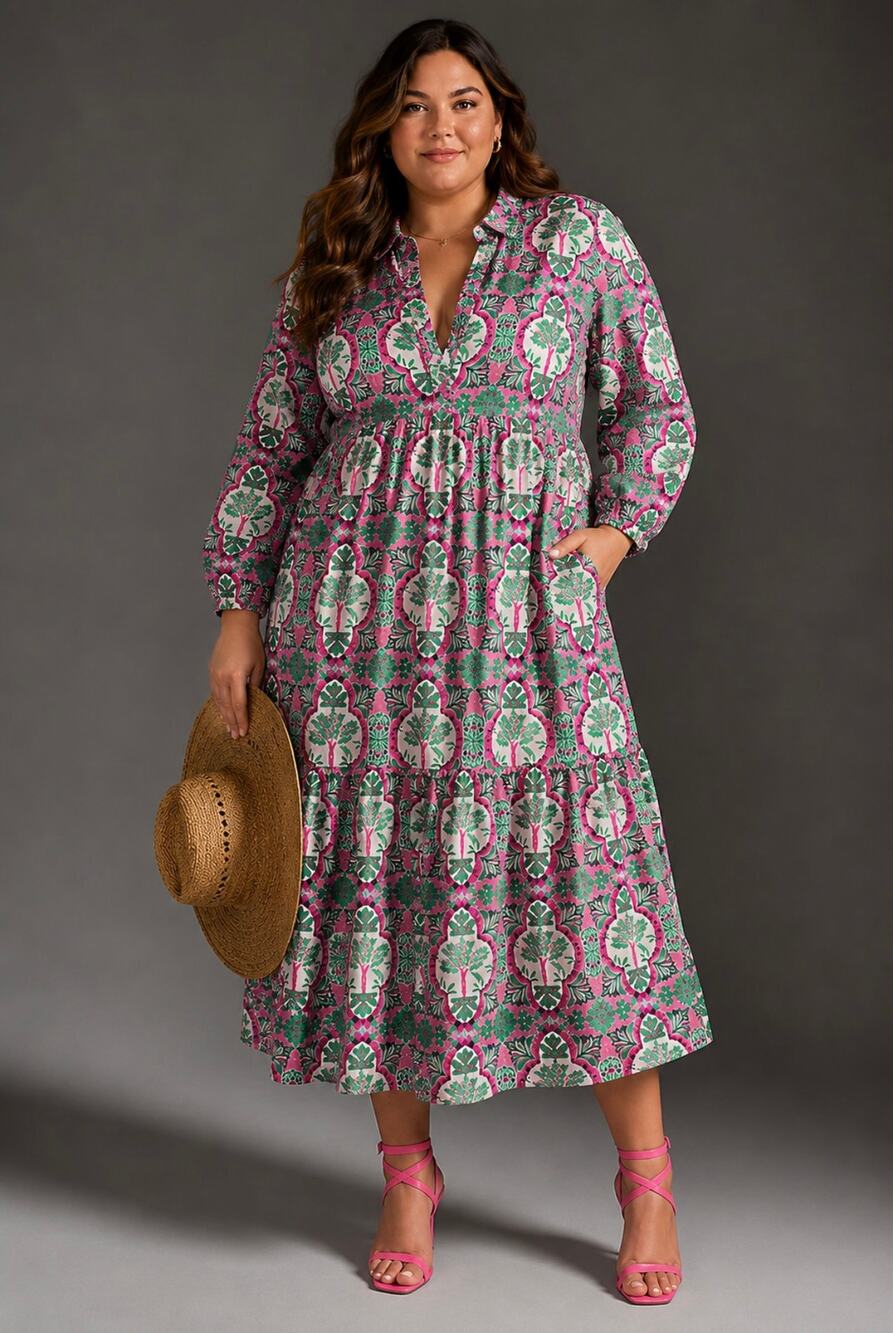 Anthropologie’s Maeve The Bettina Tiered Shirt Dress in Pink, EUC, Size 3X